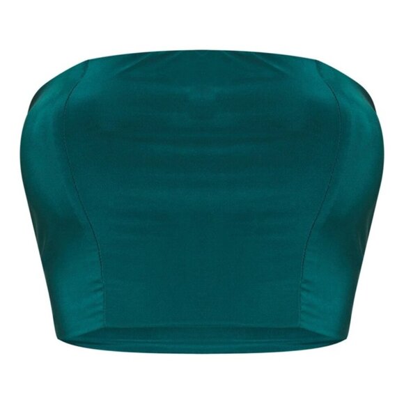 PrettyLittleThing Tops - PLT Dark Green Slinky Bandeau Crop Top